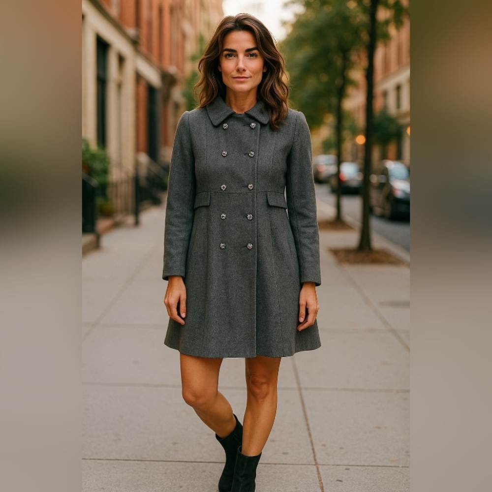 Chic Women's Double-Breasted Gray Pea Coat